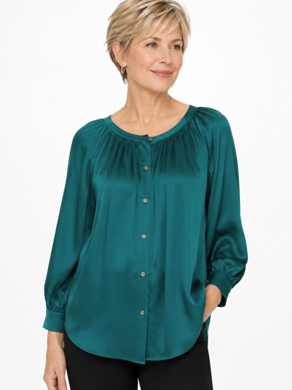 The Limited Emerald Green Silk Raglan Sleeve Tunic Top